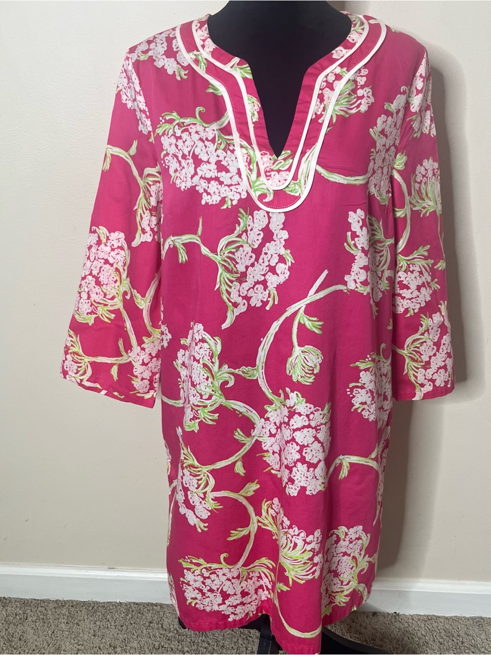 Lilly Pulitzer Lace By The Docks Women’s Pink Floral V-Neck Tunic Shift Dress L